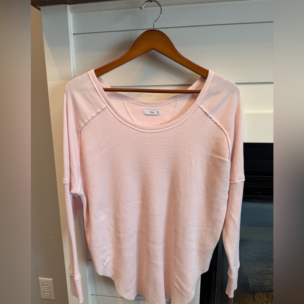TNA Light Pink Long Sleeve Waffle Thermal Tee